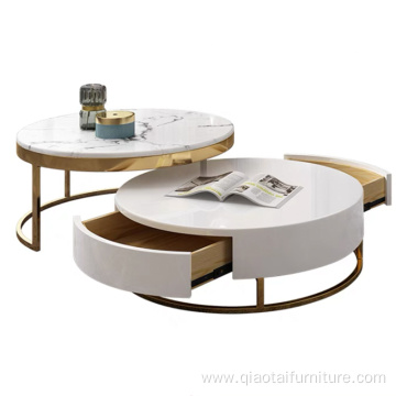 White Marble Nesting Rotatable Coffee Table